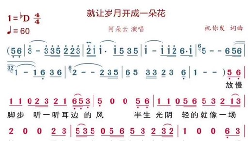 阿朵云 演唱《就让岁月开成一朵花》动态简谱#音乐#