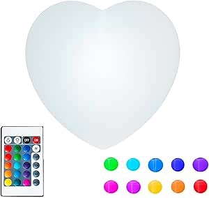 Novelty Lights 12 Inch RGB Heart Rechargeable Night Light, Waterproof Mood Lighting with Remote Control, Color-Changing Glow Heart for Indoor/Outdoor Use