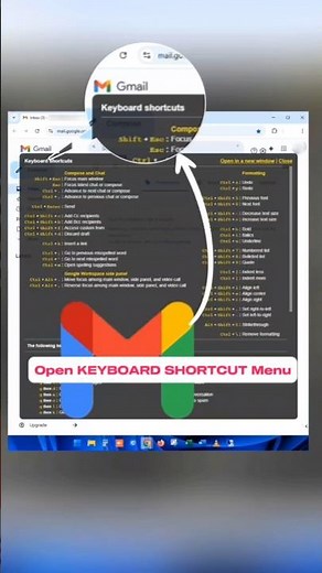 Get a list of KEYBOARD SHORTCUTS for GMAIL in desktop | Open Keyboard Shortcuts Menu. #gmail