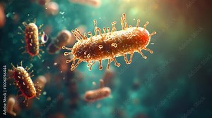 A microscopic view of bacterial infection, showcasing the bacteria's role in disease and the body's response to the invasion