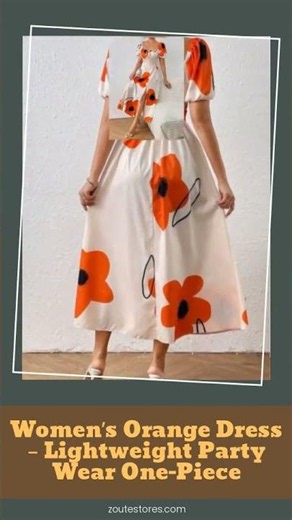 Women’s Orange Dress – Lightweight Party Wear One-Piece
