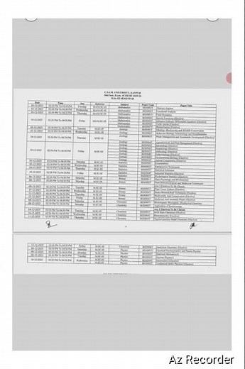 CSJMU Kanpur M.Sc. 3rd Semester Time Table (2025)