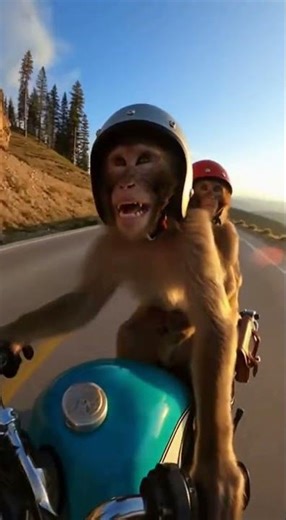 Two Monkeys Riding a Motorcycle 🐒🏍️ | Hilarious GoPro Selfie Footage #animalrescue #youtubeshorts