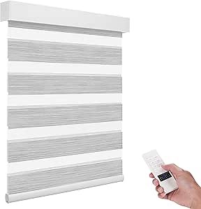 ACMEART Motorized Zebra Shades with Remote,Dual Layer Automatic Window Blinds,Blackout Electric Blinds for Home Office Custom Size (Classical Light Grey)