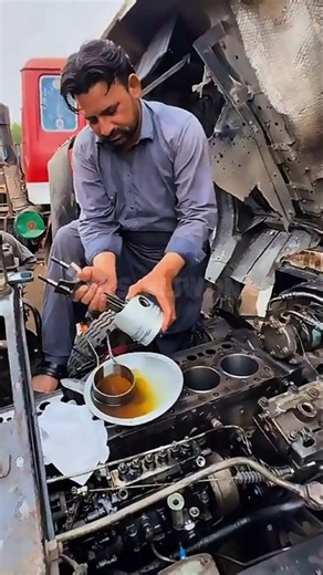 Technical details for installing a piston into a large truck engine cylinder block#shorts #mechanic