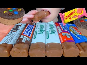 ASMR Chocolate Candy Ice Cream Bars *Snickers, Twix, Milky Way, M&M Sandwich & Starburst Strawberry
