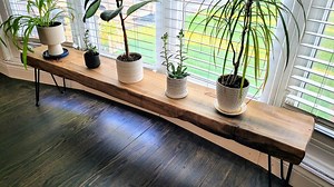 7" Narrow Maple Live Edge Bench With Hairpin Legs | Solid Ash Hardwood Rustic Modern Entryway / Mud Room Furniture | Unique Plant Display | - Etsy