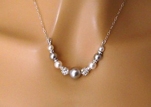 2 Color Pearl Necklace/gray Pearl Rhinestone Bridal Necklace/grey Bridesmaid Necklace/gray Mother of the Bride Jewelry/gray Wedding Jewelry - Etsy