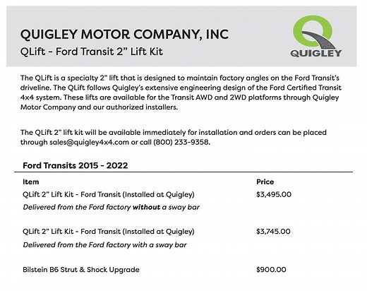 QLift - The 2" Quigley Lift Kit for Transit AWD/2WD...