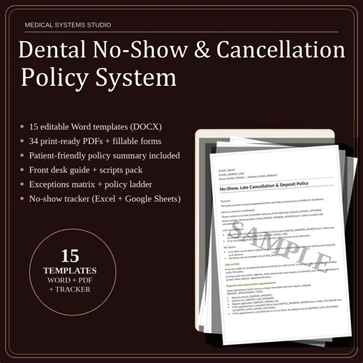 Dental No-show Policy System | Clinic Forms, Front Desk Scripts (PDF, DOCX, XLSX) - Etsy