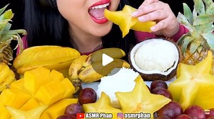 ASMR Phan on Instagram: "ASMR EATING SOUNDS. Tropical Fruit Platter. Sprouted Coconut, Giant Star Fruit, Baby Pineapples, Mangoes, Globe Grapes and Baby Bananas. If you guys don’t know by now I LOVE fruits! My favorite ones are the really juicy and crisp fruits. It’s refreshingly sweet and so satisfying to eat. Fruits are life for me. Is there fruits that you love I haven’t tried yet? Nom nom nom! For more info on the fruits I ate in this video check out the full version on YouTube. The full vid