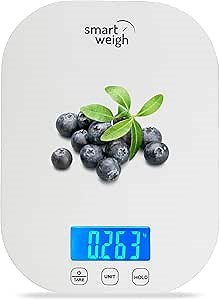 Smart Weigh White Digital Kitchen Scale for Cooking, Weight Loss, Calorie Tracking, Baking, Food Portion Control, and Meal Prep - Accurate Measurements in Grams and Ounces