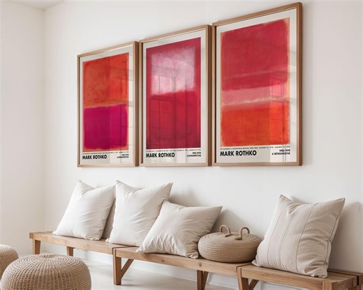 Mark Rothko Set of 3, Red and Pink Wall Art, Rothko Poster, Museum Exhibition Print, Rothko Painting, Minimalist Decor, Abstract Art - Etsy