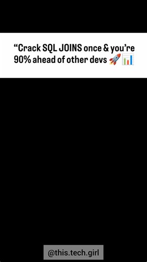ThisTechGirl on Instagram: "🎓 Confused about SQL JOINS? Don’t worry — here’s a student & course cheat sheet 📚✨ 👉 Learn the difference between INNER, LEFT, RIGHT, FULL, CROSS, SELF, and ANTI joins in one scroll. Save 🔖 this reel so you never forget joins again! #SQL #Programming #Database #LearnSQL #DataScience #CodingLife #TechTips #ThisTechGirl #Developer #dataengineering #dataengineer #datascientist #Coding [Coding , programming ,Developer , Data engineering , data science, Data scientist 