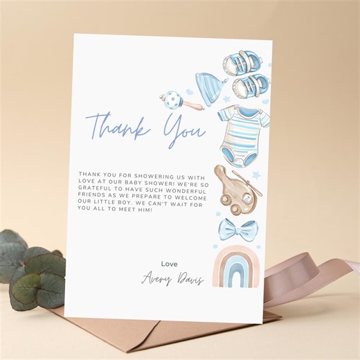 Baby Boy Shower Thank You Card | Editable Canva Template | Printable Personalized Thank You Card | Instant Download - Etsy