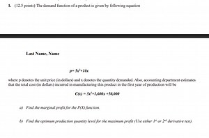 ( 12.5 points) The demand function of a product is given by fol... | Filo