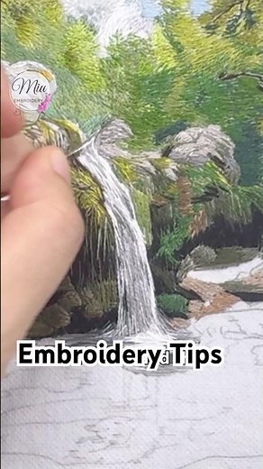 Waterfall 💦Thread Painting Tips✨ #handbroidery #threadpainting #landscape