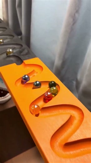 Colorful Marbles Navigation on Custom Wooden Track