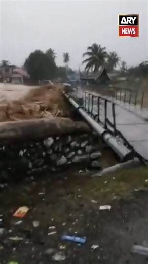 The force of a flash flood destroyed the Gunuang Nago Project Bridge in Padang City, cutting the connection between Pauh and Kuranji sub-districts in Indonesia #ARYNews | ARY News