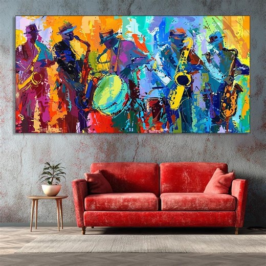 Jazz Blues Band Canvas Art Abstract Musicians Painting, Colorful Musical Group Decor Modern Jazz Wall Art, Lively Jazz Abstract Music Scene - Etsy New Zealand