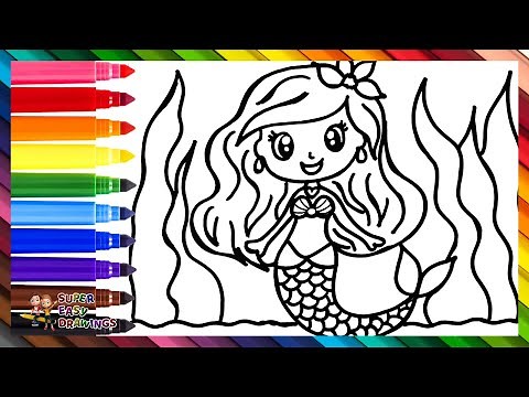 Draw and Color a Cute Mermaid 🧜‍♀️🌊🐚🌈 Drawings for Kids