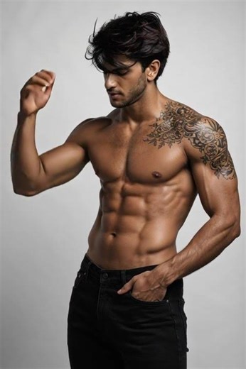 Shirtless Muscular Male Model Studio Fitness Editorial Portrait