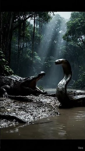 Crocodile vs Python Misty Morning Clash in the Jungle