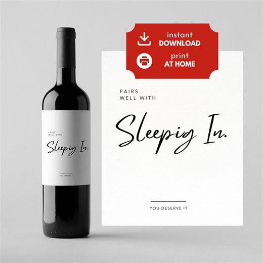 Retirement Wine Label, Pairs Well With Sleeping In, Elegant Handwritten Style (printable PDF Download) - Etsy