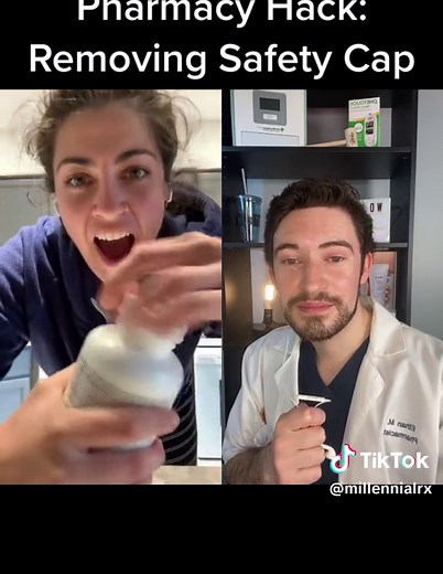 Pharmacy Hack: Removing Safety Caps from Medication Bottles #pharmacy #pharmacist #pharmacytechnician #medicine #medication #trending #fyp #millennialrx