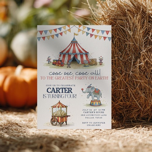 Circus Birthday Invitation Template, Carnival Digital Invitation, Digital Download, Printable Invitation, Circus Themed Birthday Invite, - Etsy