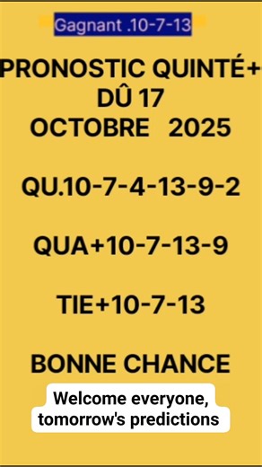 Pronostic Quinté du demain 17 octobre 2025 #SOREC #pmu #equidia #pronostic #france #turf | Prono-quinté Sur