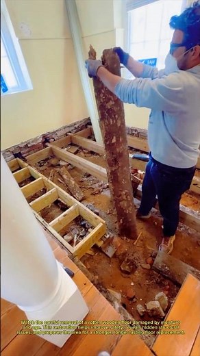Removing Rotten Wood Floor After Years of Hidden Damage | Carpentry Restoration #Shorts