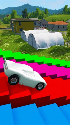 Flatbed Trailer Cars Transportation with Truck - Speedbumps vs Cars vs Train - BeamNG.Drive #001