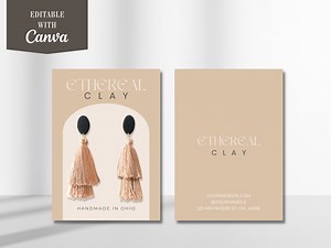 Beige Earring Card Template, Editable Earring Card Template, Customizable Canva Earring Card Template, DIY Earring Card, Clay Earring Card - Etsy