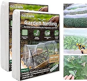 DELSWIN Garden Netting, 2 Pack 10x33Ft Ultra Fine Mesh Insect Netting Protection Garden Bug Netting, Mosquito Netting Pest Barrier for Vegetable Plants Fruits Flowers Crops