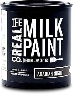 Real Milk Paint (Quart (32 oz), Black Wood Paint for Furniture, Matte Paint for Cabinets, Walls, Brick, and Stone, Water Based Organic, No VOC, Arabian Night, 1 Quart