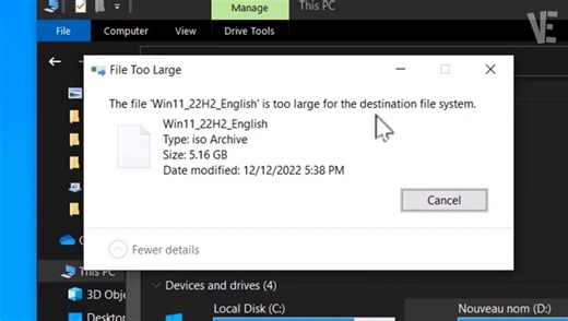 How do I fix file too large for destination file system