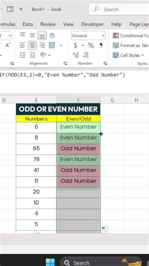 How to Use IF Function in Even/odd number #excel #computereducation #exceltips #exceltricks