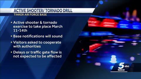 Tinker Air Force Base conducting active shooter and tornado exercises this week