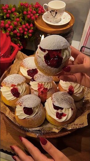 Soft Buns Filled with Raspberry Jam 🍓 | Cozy Bakery Recipe Short #foodshorts