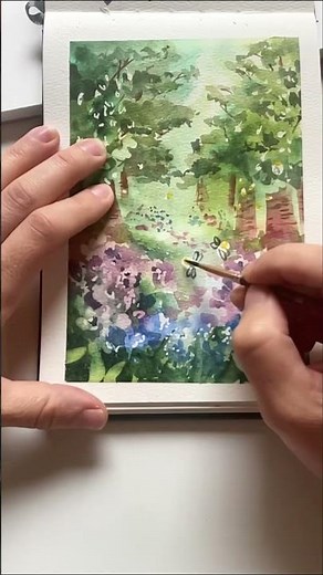 Aquarelle paysage facile : peindre une forêt à l’aquarelle 🌳 avec le fluide de masquage