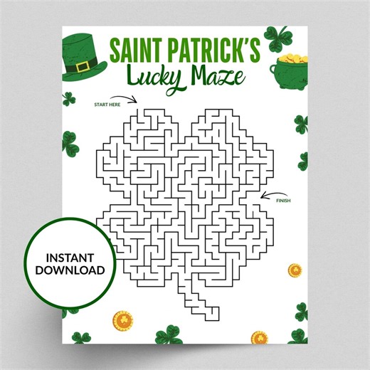 Digitalt nedladdningsbart utskrivbart arbetsblad för lyckolabyrint för St. Patricks dag, festspel, firandeaktivitet - Etsy Sverige