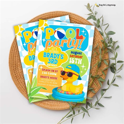 Duck Pool Party Birthday Invitation, Splash Duck Birthday Invite, Kiddie Pool Duck Party, Summer Invite - Etsy