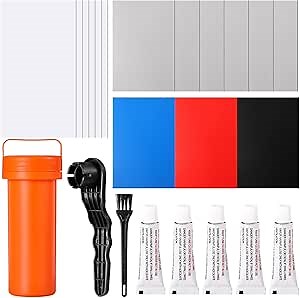 Inflatable Boat Repair Kit Include 9 PVC Patch, 6 TPU Repair Patch, 1 Maintenance Barrel, 1 Valve Wrench, 1 Brush and 5 Pcs 3g Glue, Rubber Boat Repair Patches Set for Inflatable Kayak