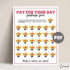 Pageant Fundraiser for Pageant Fundraising Form, Calendar Fundraiser, Pick a Date to Donate, Pay for Your Date, Help Me Bring Home the Crown - Etsy