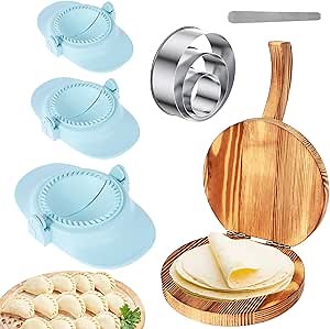 Amazon.com: 8Pcs Dumpling Maker Set, 3size Professional Dumpling Maker Mold kit with Wood Tortilla Press and Filling Spoon, Fast to Make Empanadas Jamaican Beef Patties Pierogi pastelitos Chinese Dumplings: Home & Kitchen