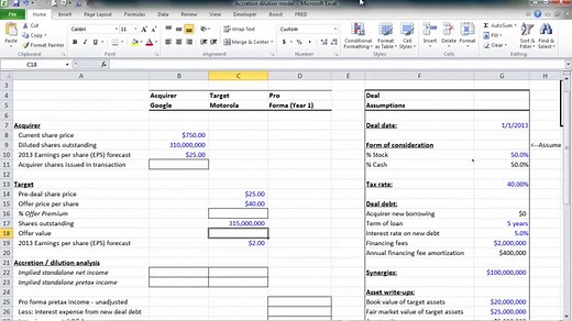 M&A Model - Accretion Dilution Excel Model Template   Instructions