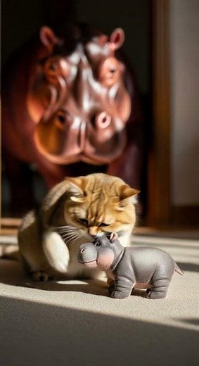 Cat vs Baby Hippo… Until the BIG Hippo Showed Epic River Battle #wildlife #animalvideos #nature