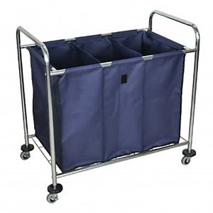 LUXOR HL15 Commercial Laundry Cart with Wheels, Heavy-Duty Steel Frame with Removable and Divided Canvas Bag, 7 Bushels Capacity, Blue