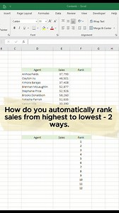 2.3K views · 28 reactions | How do you automatically rank sales from highest to lowest - 2 ways. #Excel #excelbasics | Excel Basics | Facebook